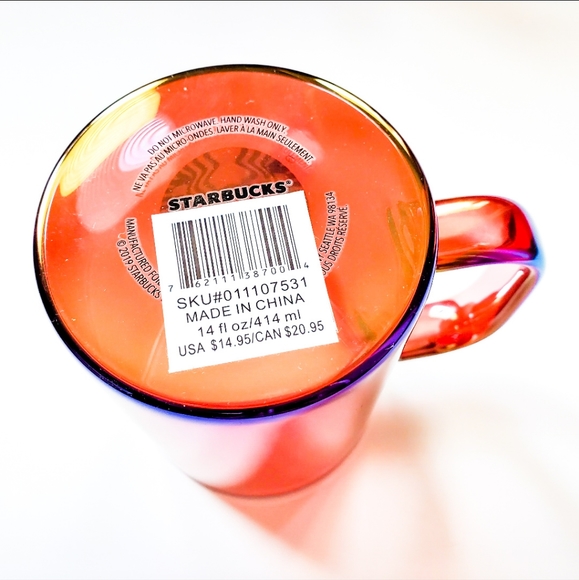 Starbucks Red Holographic Iridescent Rainbow Glass Kitchen Mug 14oz Holiday 2019 - Picture 5 of 7
